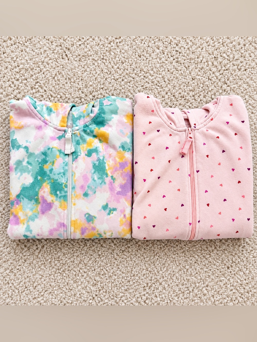 Cat & Jack Girls Zip-Up Hoodies 2 Pack Size XL 14 Pink Hearts Watercolor
